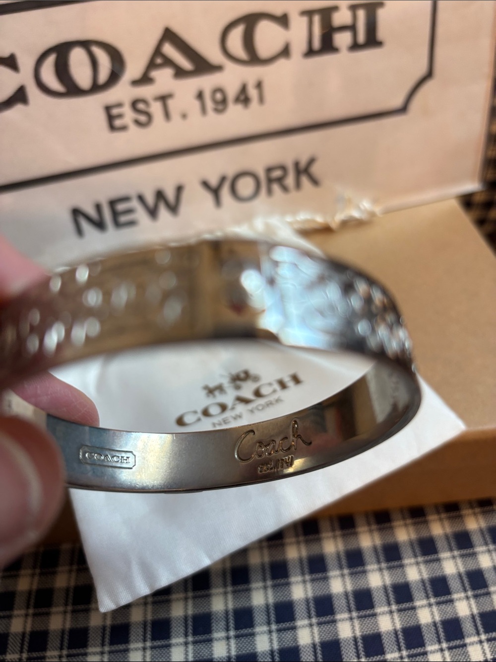 Coach Silver Tone Filigree Logo Bangle Bracelet - Picture 3 of 7